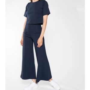 Navy Ponte Knit Wide Leg Pant: Ankle Edit